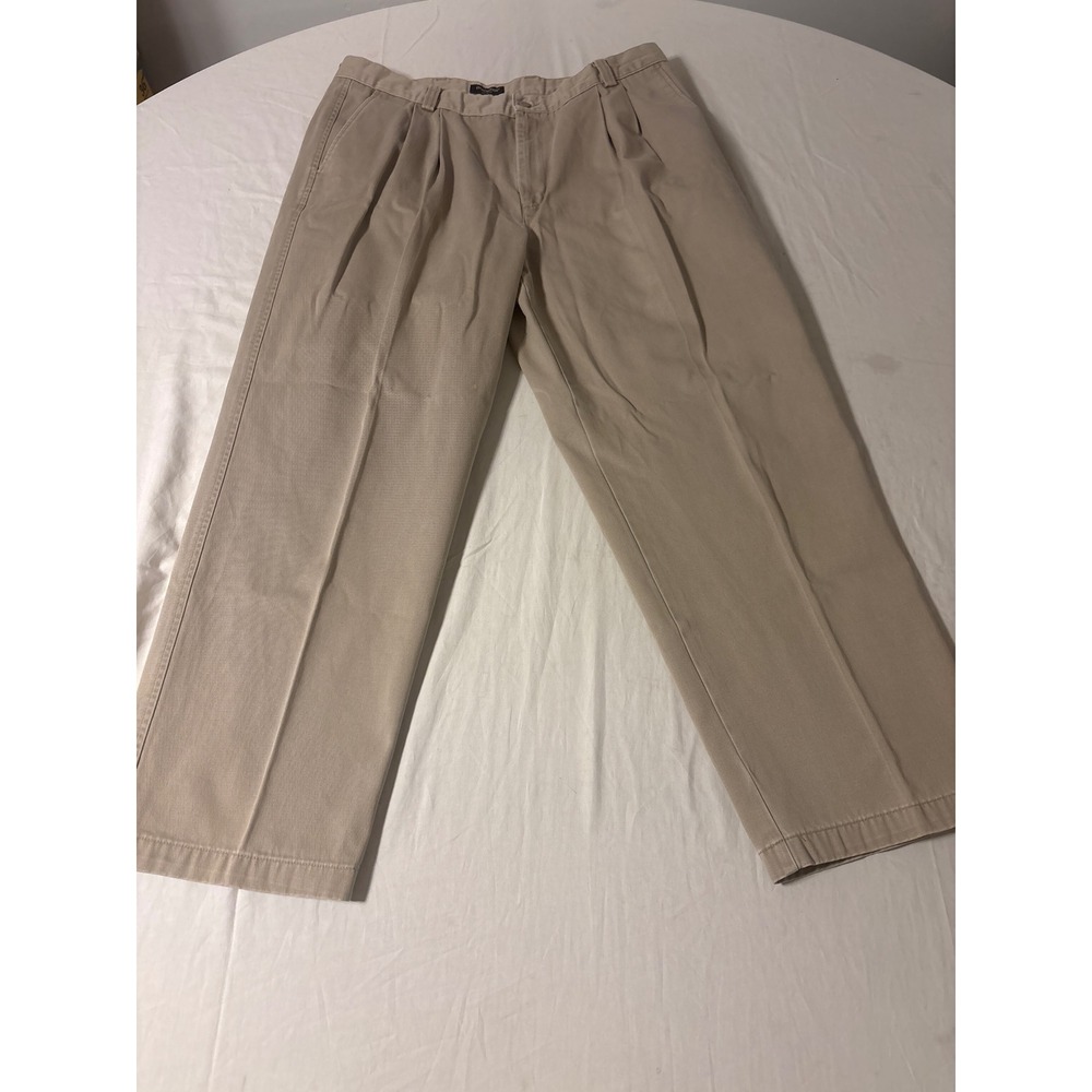 Dockers Khaki Pleated Chino Pants Mens 38x28 Tan Relaxed Fit Cotton Trousers